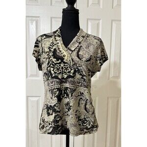 Cato Womens Blouse‎ Shirt Wrap V Neck Sexy Slim Fit Floral Top Career Work- Sz L